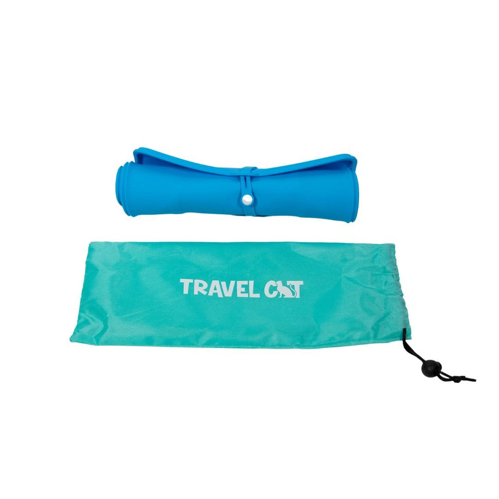 The Travel Buddy Foldable All-In-One Double Bowl & Mat - Portable Cat Food & Water Dish