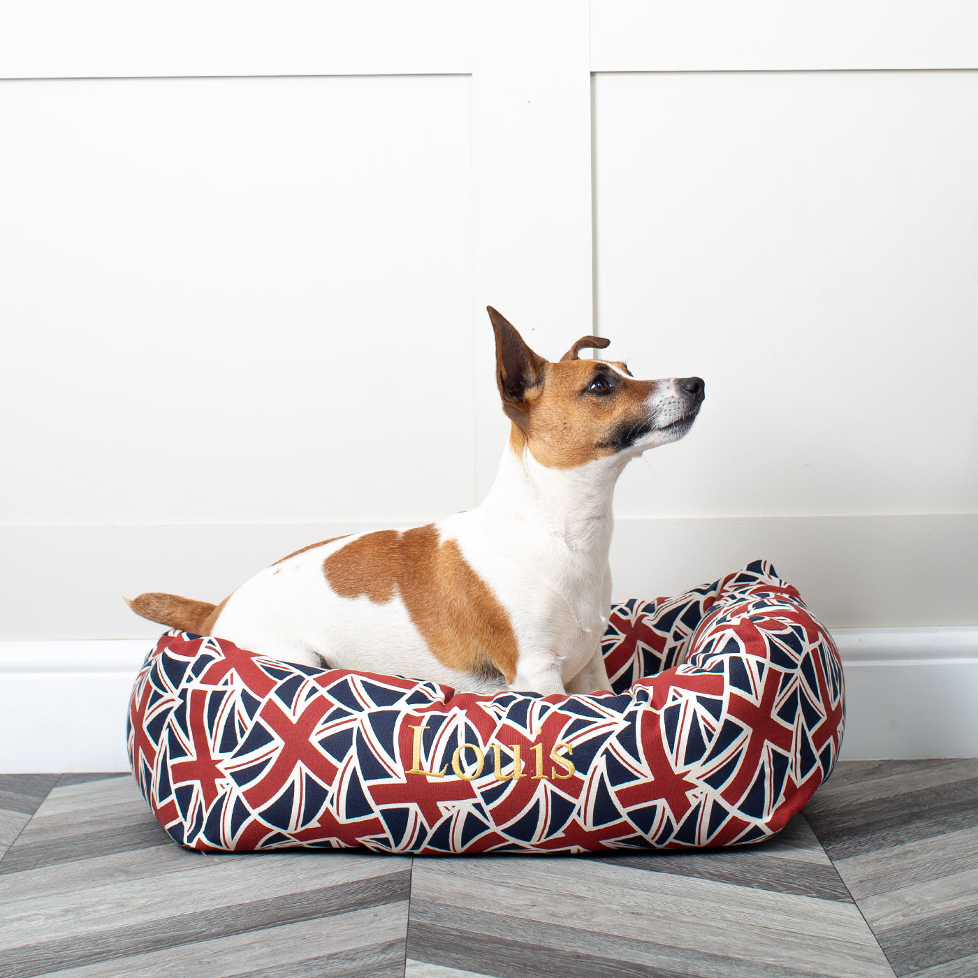 Cozy & Calming Puppy Cage Bed in Union Jack by Lords & Labradors