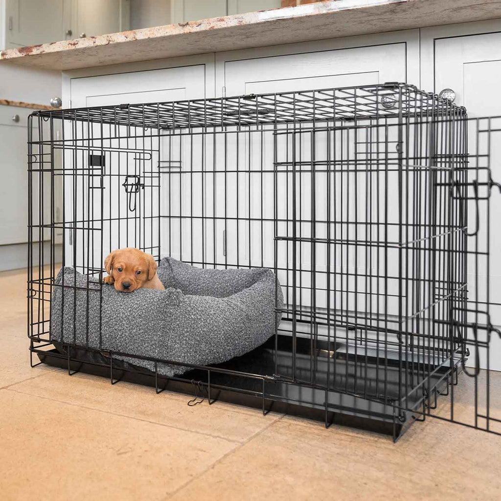 Cozy & Calming Puppy Cage Bed In Granite Boucl¨¦ by Lords & Labradors
