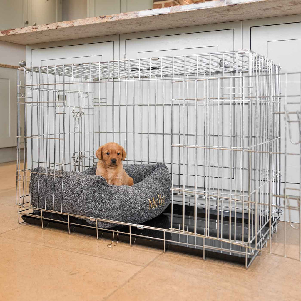 Cozy & Calming Puppy Cage Bed In Granite Boucl¨¦ by Lords & Labradors