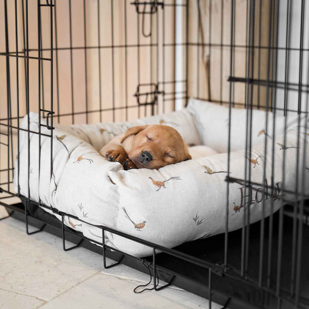 Cozy & Calming Puppy Cage Bed in Woodland Pheasant by Lords & Labradors