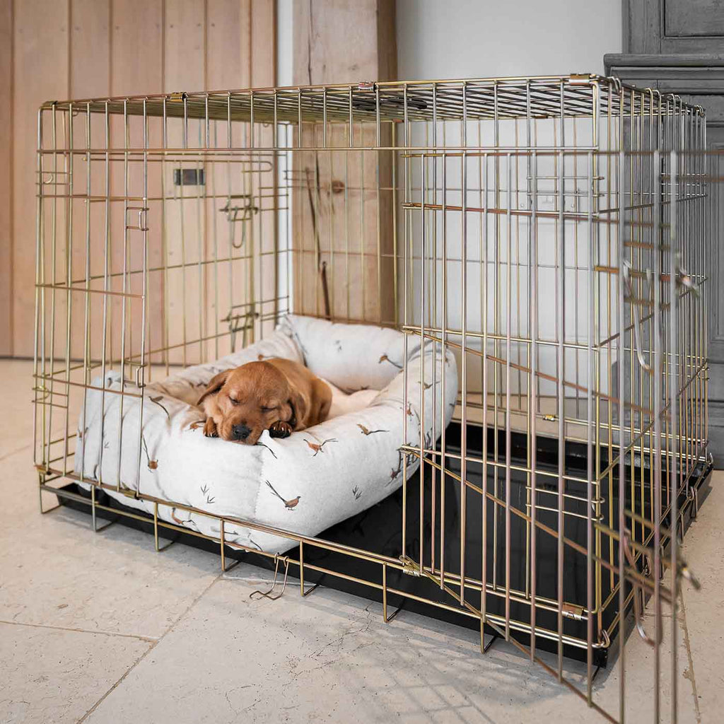 Cozy & Calming Puppy Cage Bed in Woodland Pheasant by Lords & Labradors