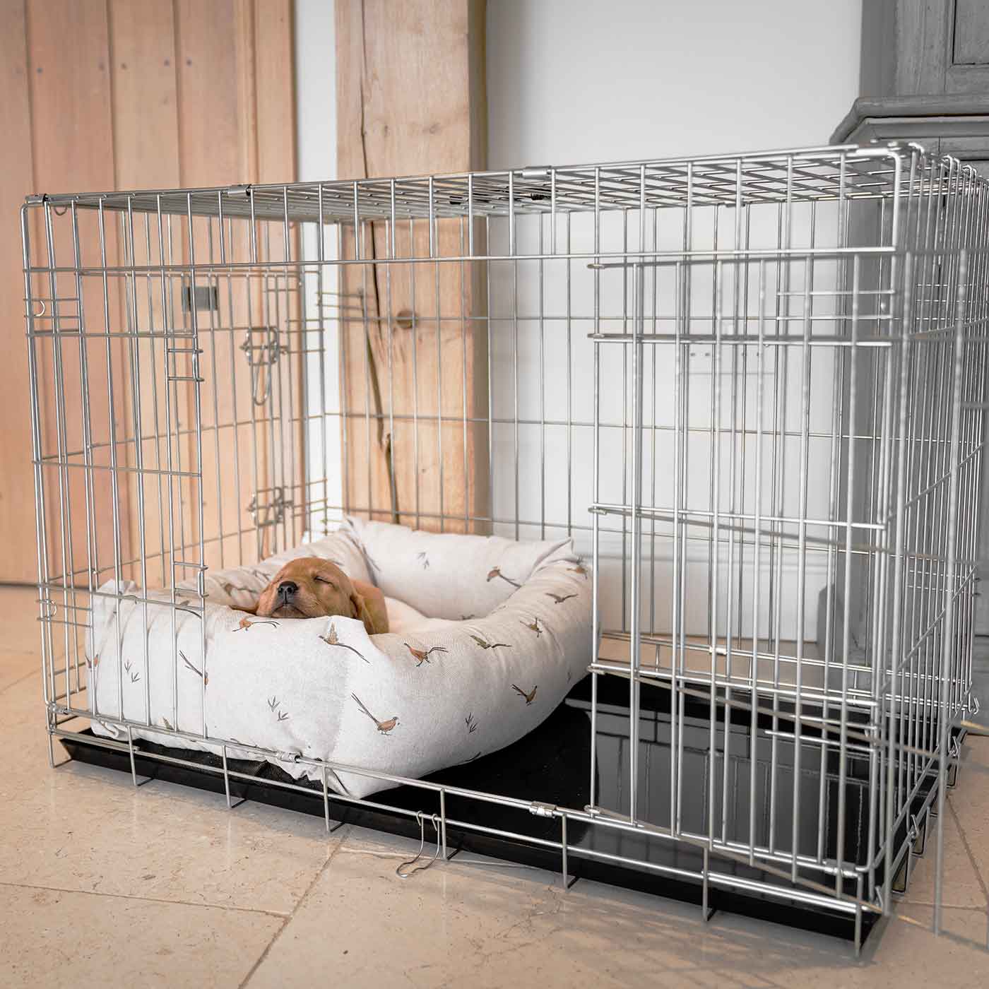 Cozy & Calming Puppy Cage Bed in Woodland Pheasant by Lords & Labradors