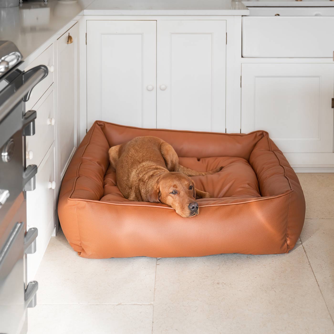 Box Bed in Rhino Tough Desert Faux Leather by Lords & Labradors