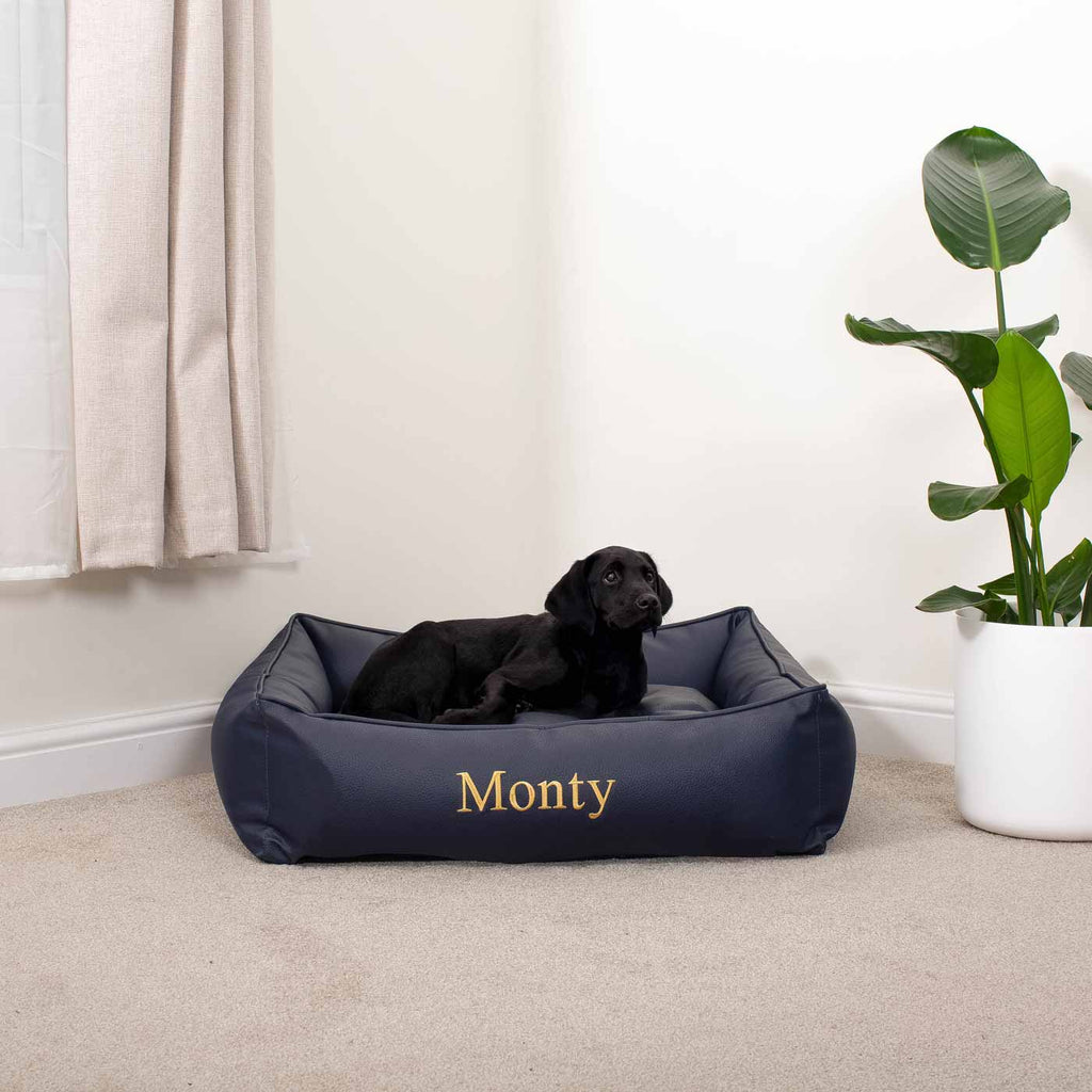 Box Bed in Rhino Tough Jungle Faux Leather by Lords & Labradors