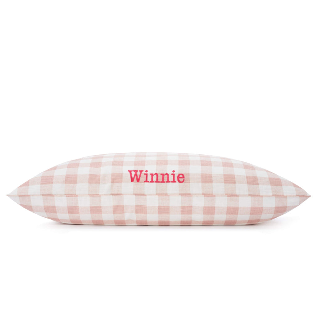 Blush Pink Gingham Check Dog Bed