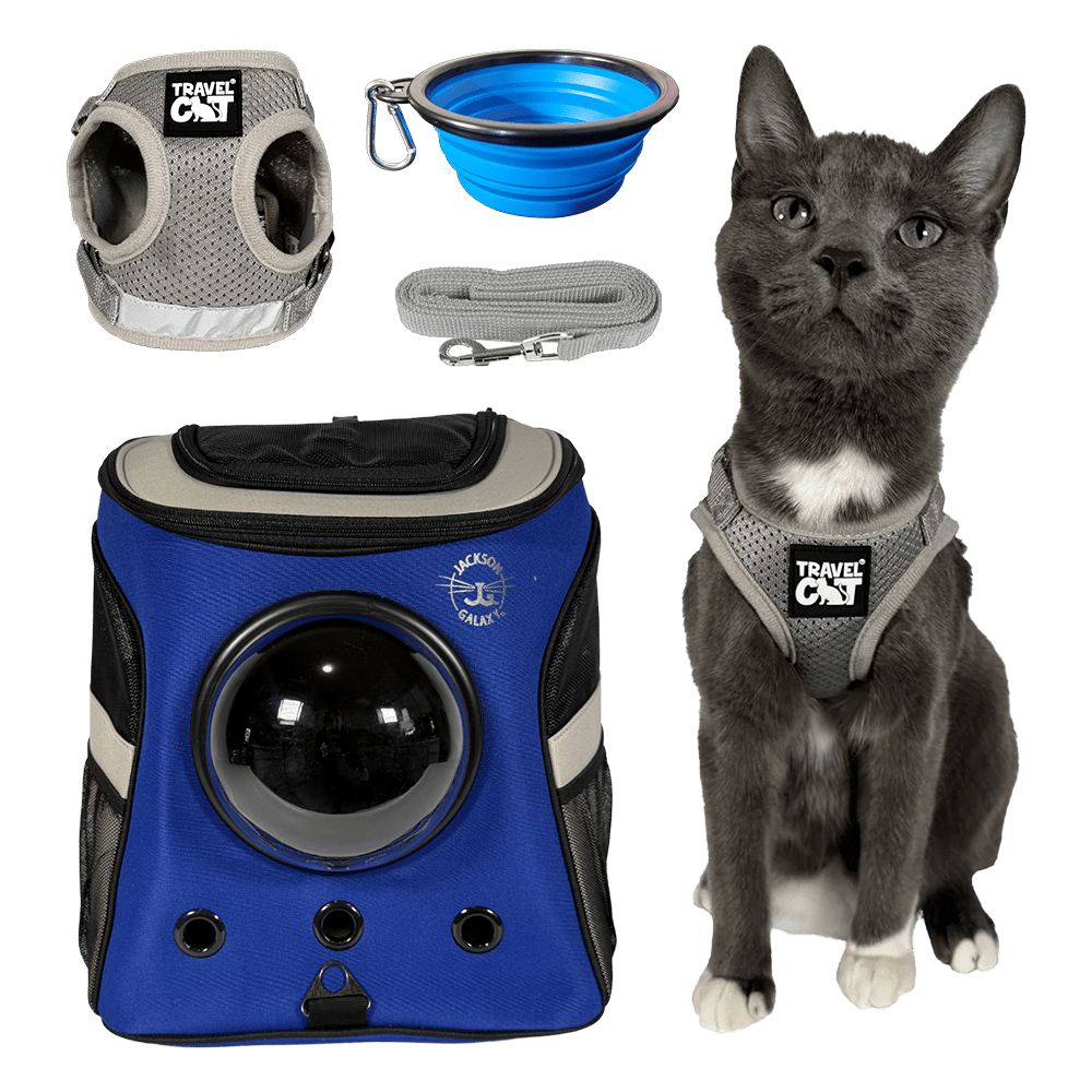 The Jackson Galaxy Essential Bundle: Cat Backpack. Harness. Leash. and Travel Bowl