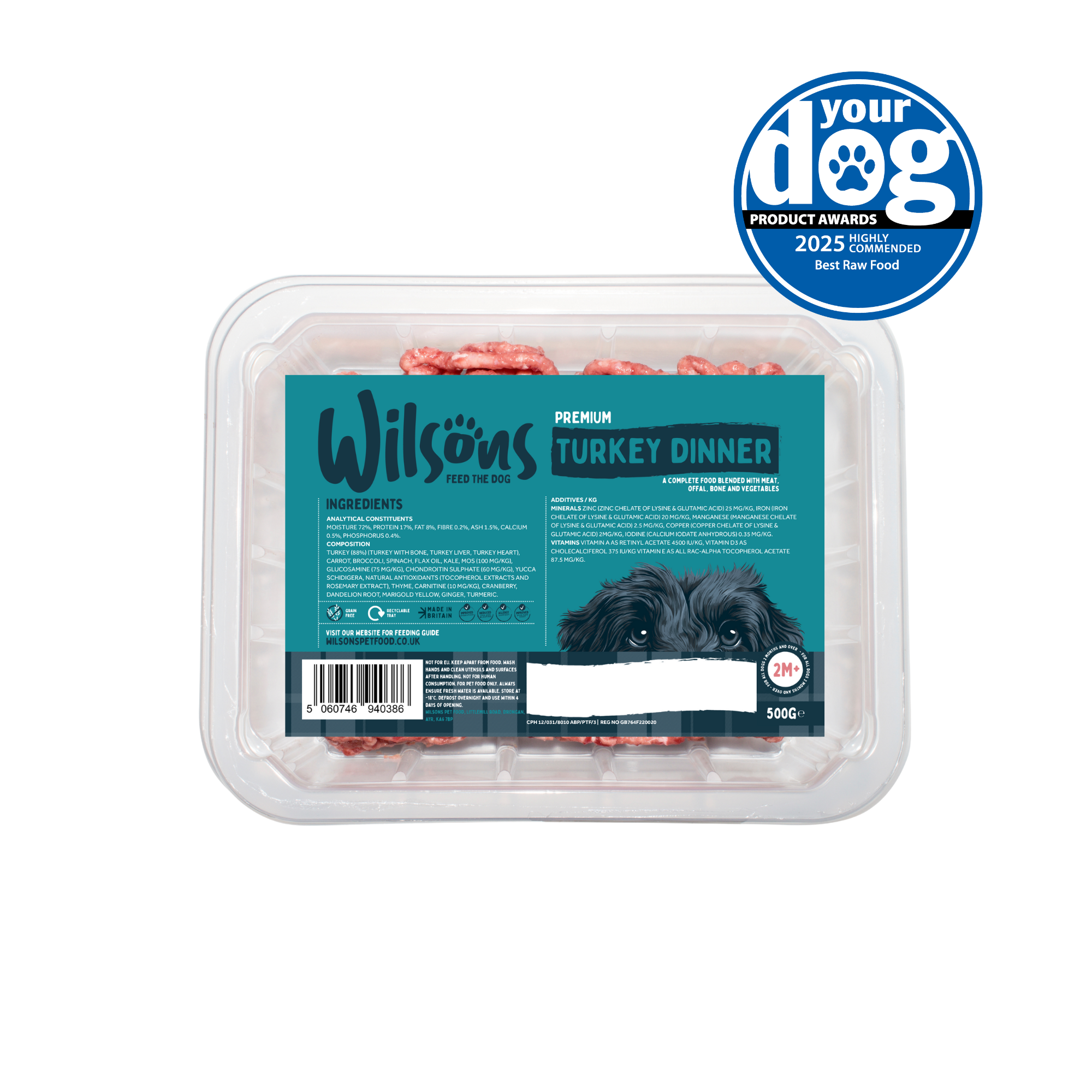 Turkey Dinner Premium Complete Raw Frozen Dog Food