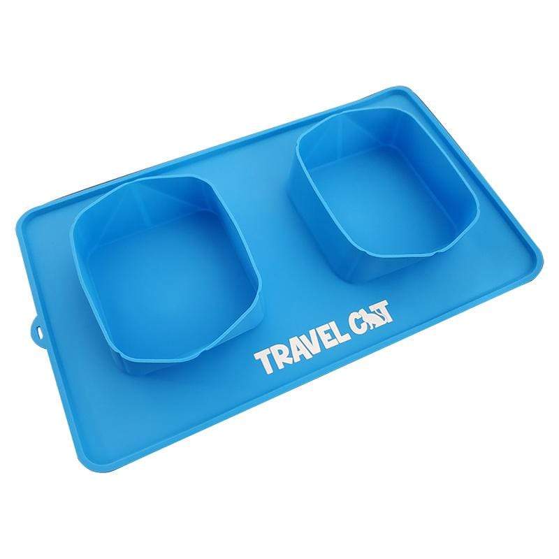 The Travel Buddy Foldable All-In-One Double Bowl & Mat - Portable Cat Food & Water Dish