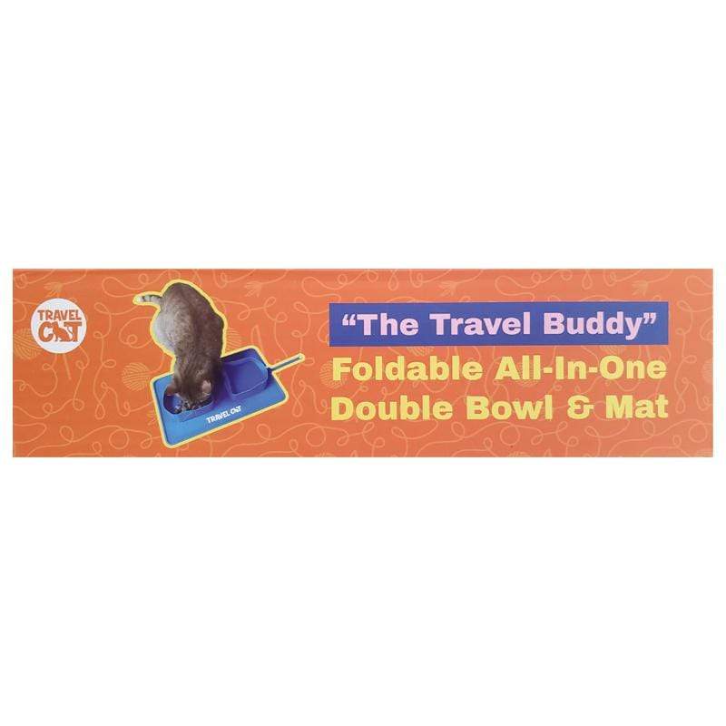 The Travel Buddy Foldable All-In-One Double Bowl & Mat - Portable Cat Food & Water Dish