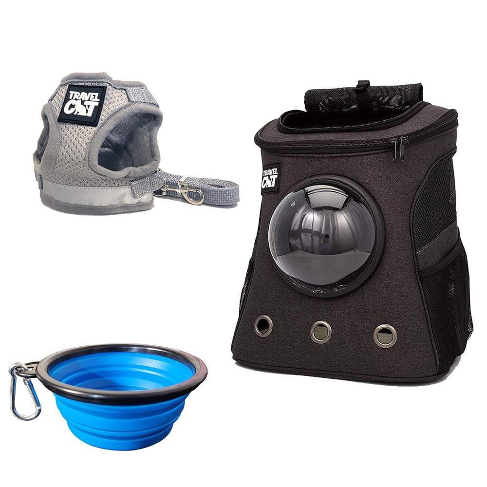 The Adventure Cat Essential Bundle: Cat Backpack. Harness. Leash. and Travel Bowl