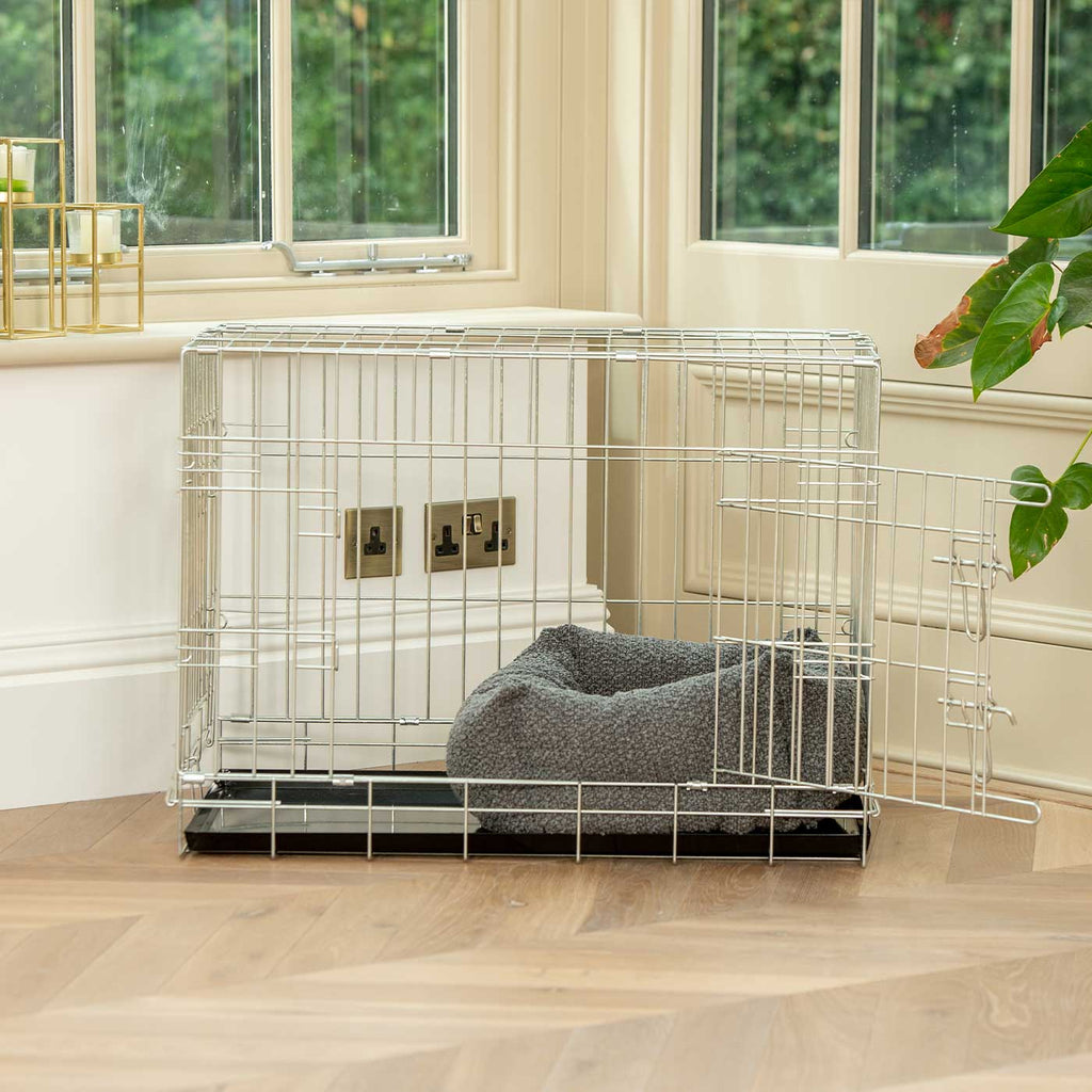 Cozy & Calming Puppy Cage Bed In Granite Boucl¨¦ by Lords & Labradors