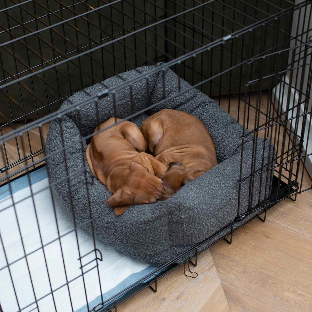 Cozy & Calming Puppy Cage Bed In Granite Boucl¨¦ by Lords & Labradors
