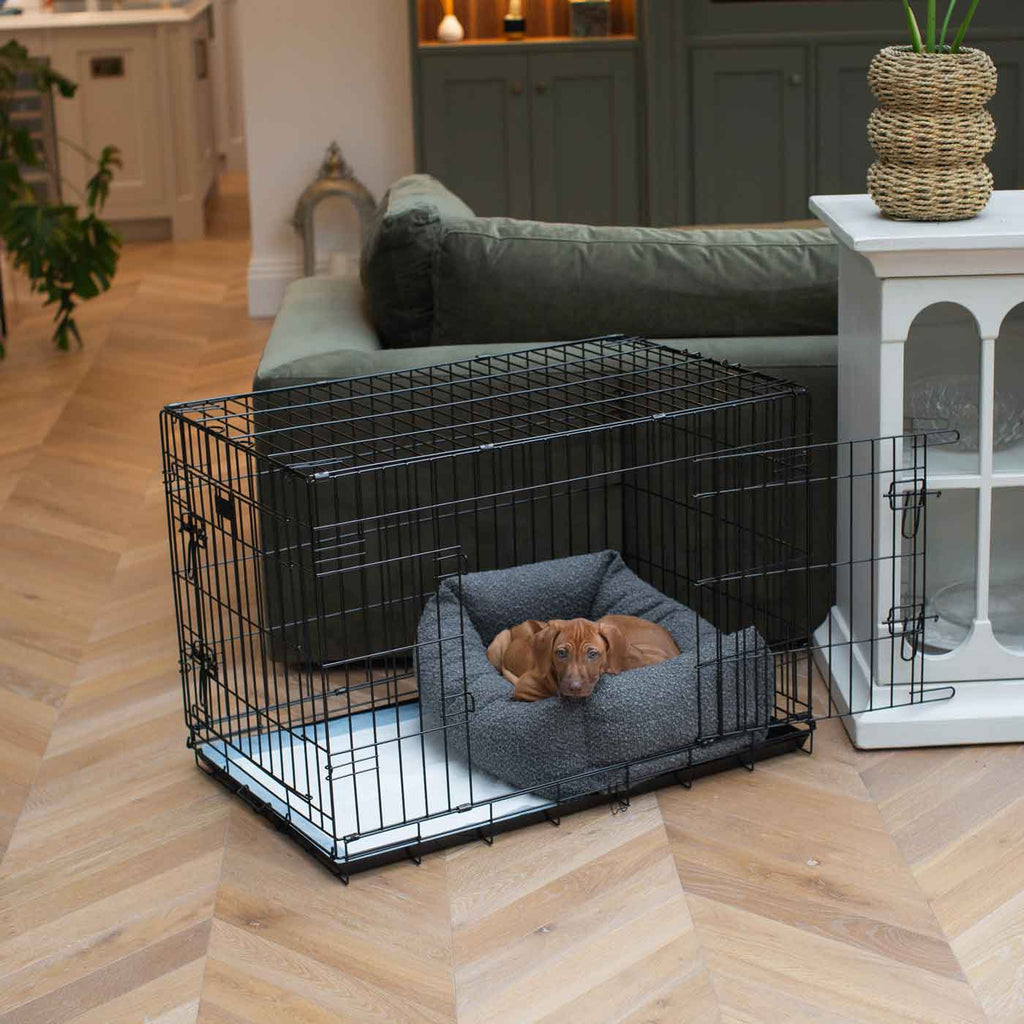 Cozy & Calming Puppy Cage Bed In Granite Boucl¨¦ by Lords & Labradors
