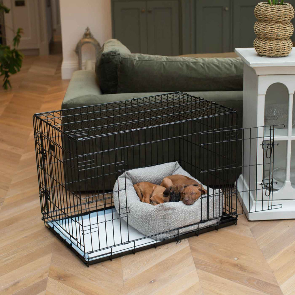 Cozy & Calming Puppy Cage Bed In Mink Boucl¨¦ by Lords & Labradors