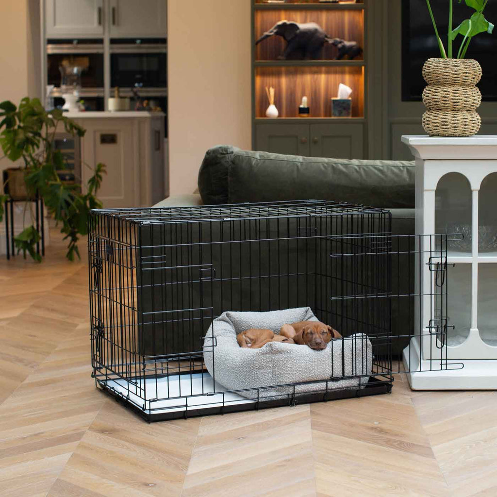 Cozy & Calming Puppy Cage Bed In Mink Boucl¨¦ by Lords & Labradors
