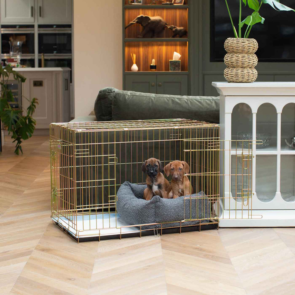Dog Cage with Cozy & Calming Puppy Cage Bed in Granite Boucl¨¦ by Lords & Labradors