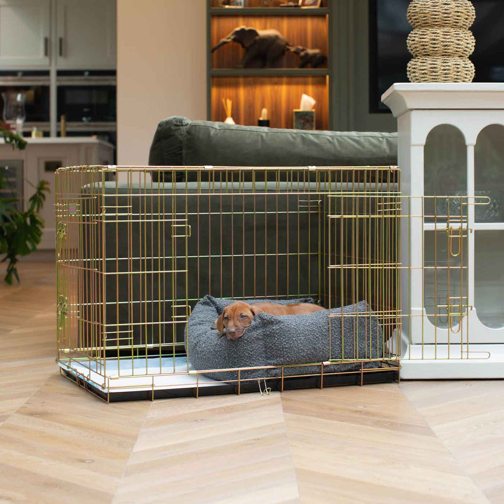 Cozy & Calming Puppy Cage Bed In Granite Boucl¨¦ by Lords & Labradors