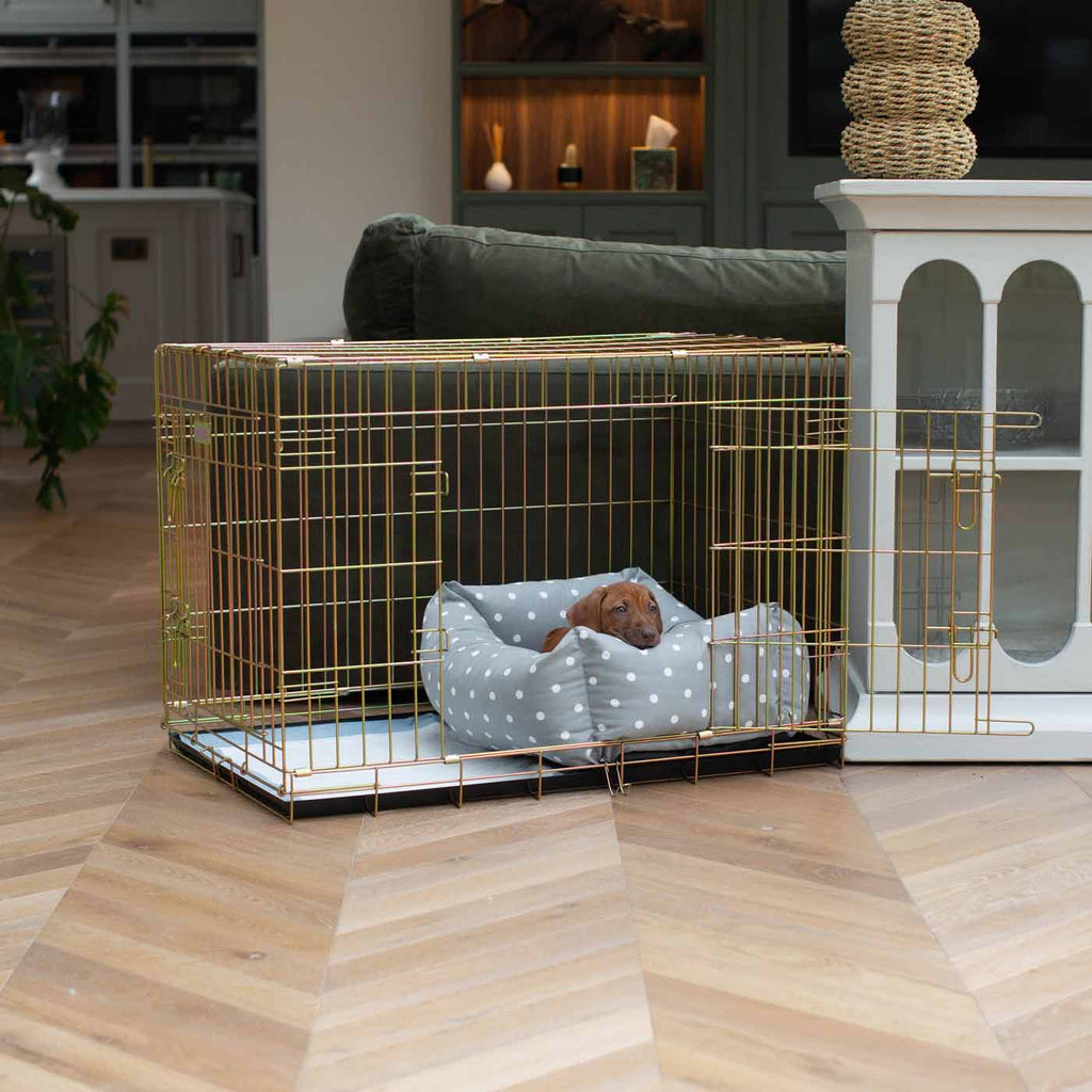 Dog Cage with Cozy & Calming Puppy Cage Bed in Grey Spot by Lords & Labradors