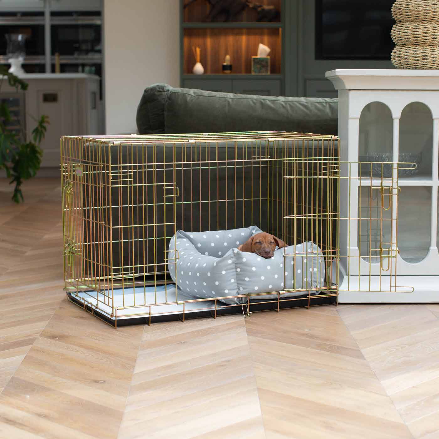 Dog Cage with Cozy & Calming Puppy Cage Bed in Grey Spot by Lords & Labradors