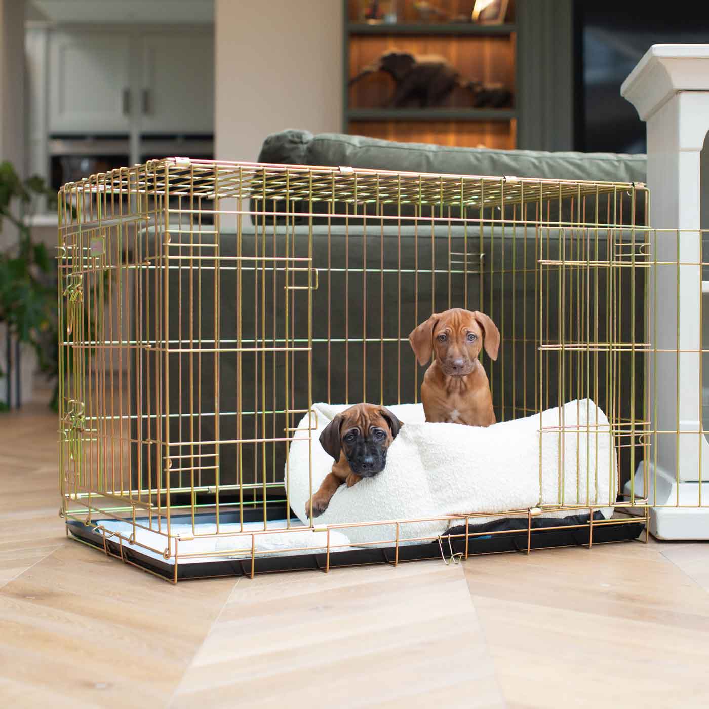Cozy & Calming Puppy Cage Bed In Ivory Boucl¨¦ by Lords & Labradors