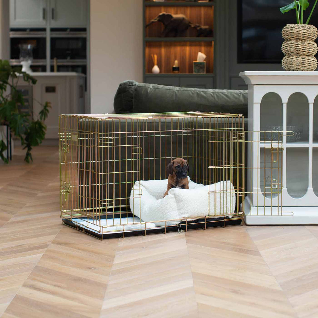 Cozy & Calming Puppy Cage Bed In Ivory Boucl¨¦ by Lords & Labradors
