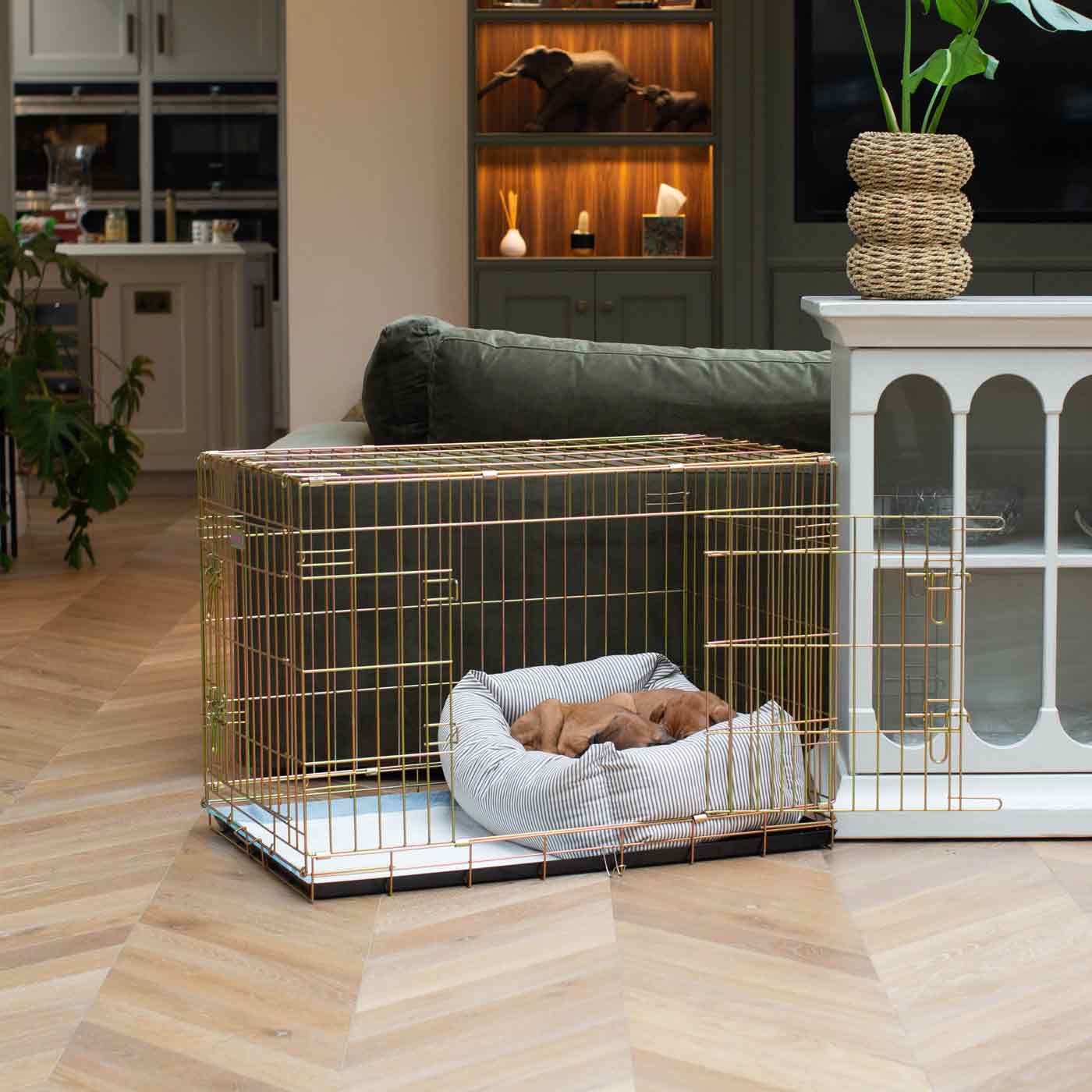 Cozy & Calming Puppy Cage Bed in Spots & Stripes by Lords & Labradors