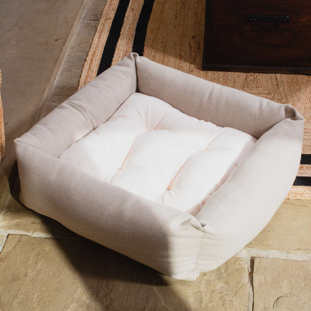 Box Bed For Dogs in Herringbone Tweed by Lords & Labradors