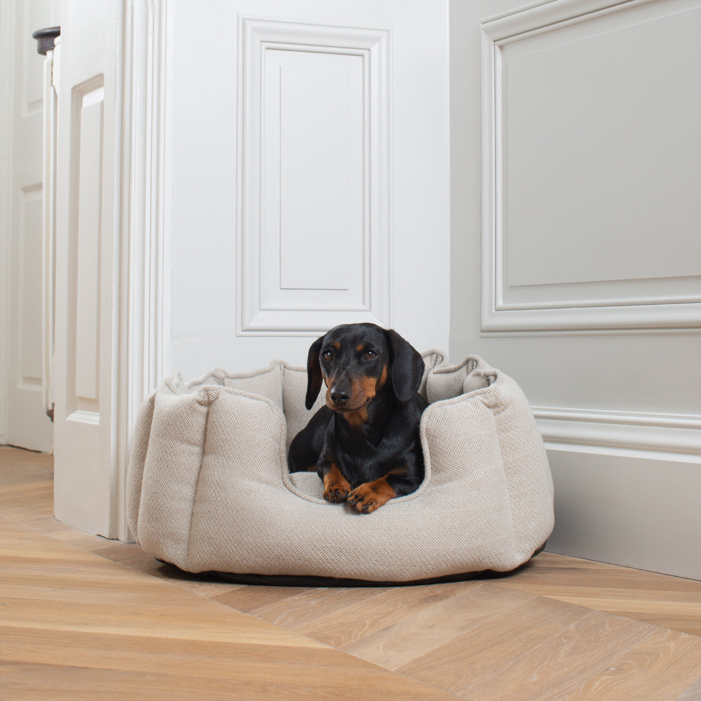 High Wall Bed For Dogs in Herringbone Tweed by Lords & Labradors