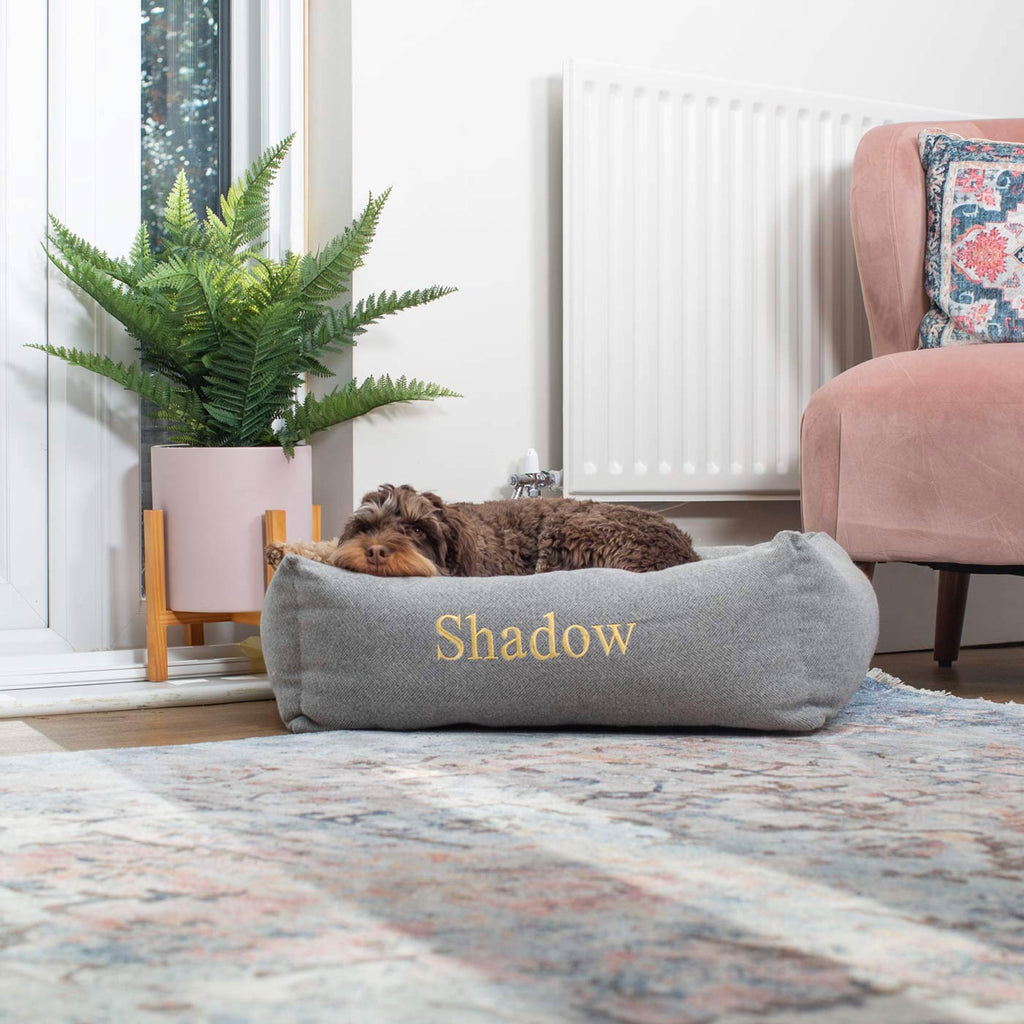 Box Bed For Dogs in Herringbone Tweed by Lords & Labradors