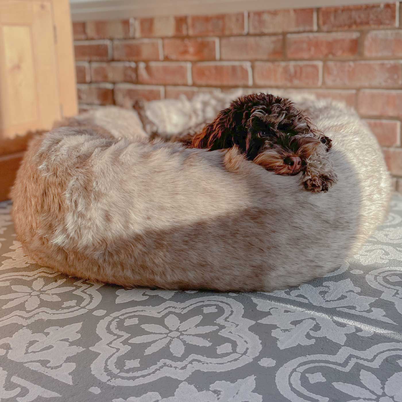 Calming Anti-Anxiety Donut Bed in Siberian Wolf Faux Fur by Lords & Labradors