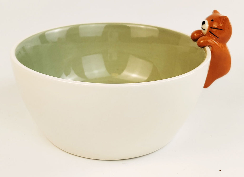 Cute Cat Hanger Bowl White & Green