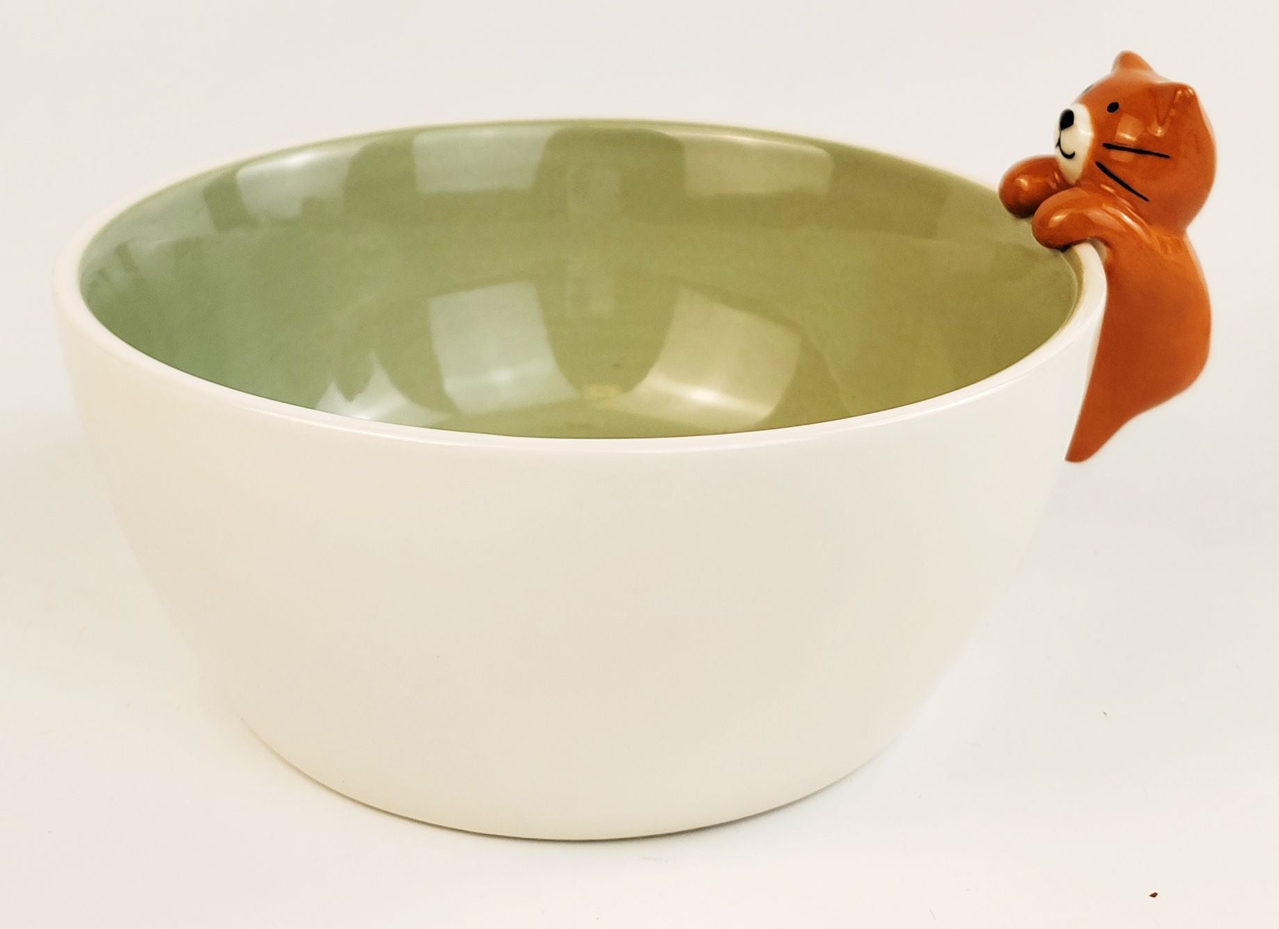 Cute Cat Hanger Bowl White & Green