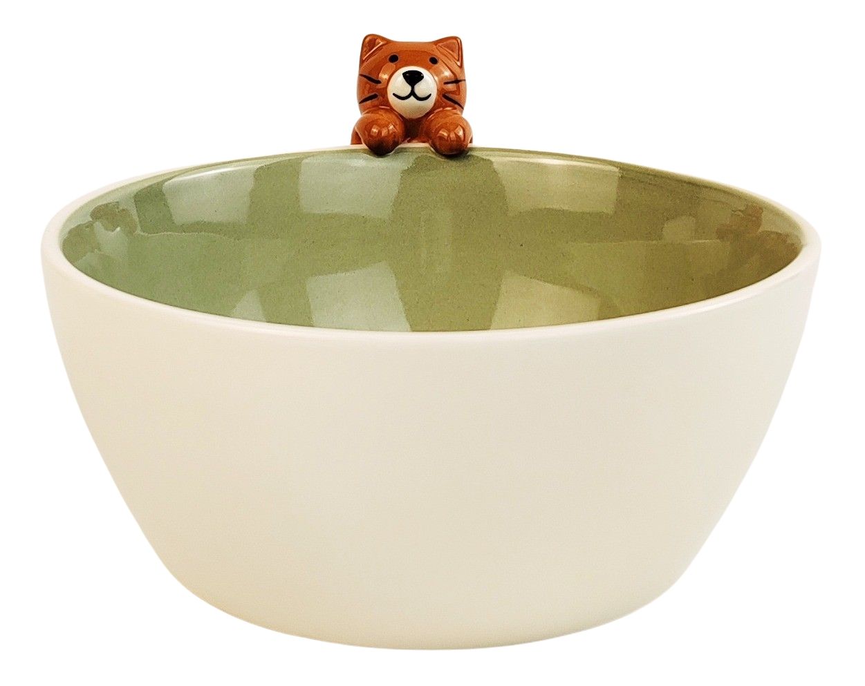 Cute Cat Hanger Bowl White & Green
