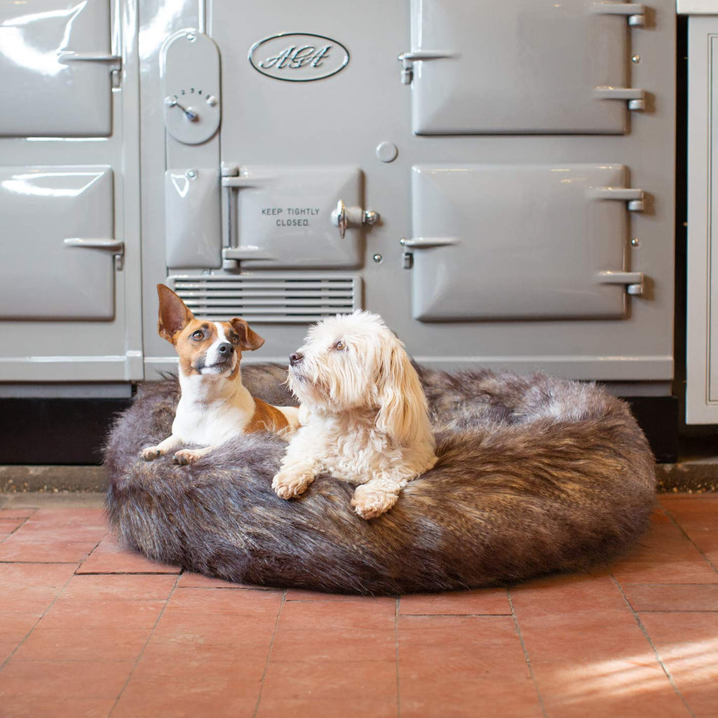 Calming Anti-Anxiety Donut Bed in Wolf Faux Fur by Lords & Labradors