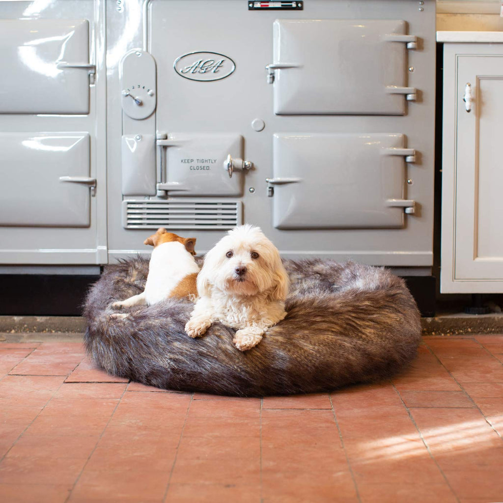 Calming Anti-Anxiety Donut Bed in Wolf Faux Fur by Lords & Labradors